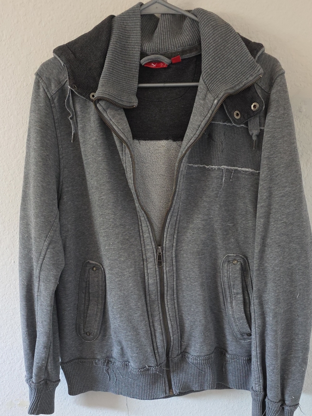 Puma Men’s Gray Layered Zip-Up Hoodie Jacket